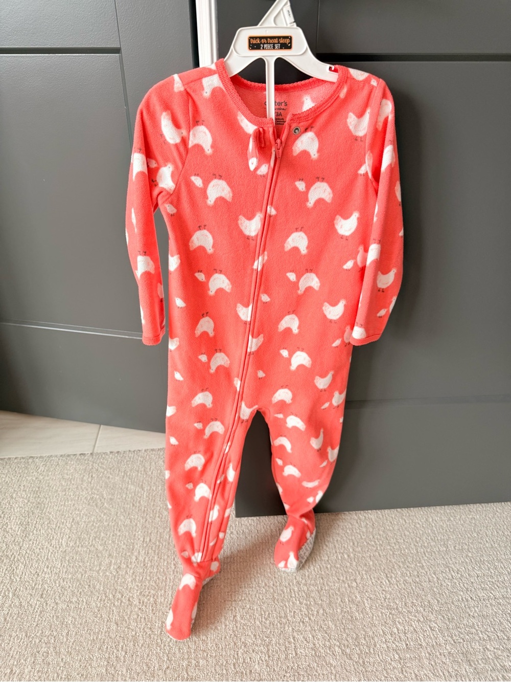 Carter's 3T Footed Fleece Pajamas with White Chickens Print
